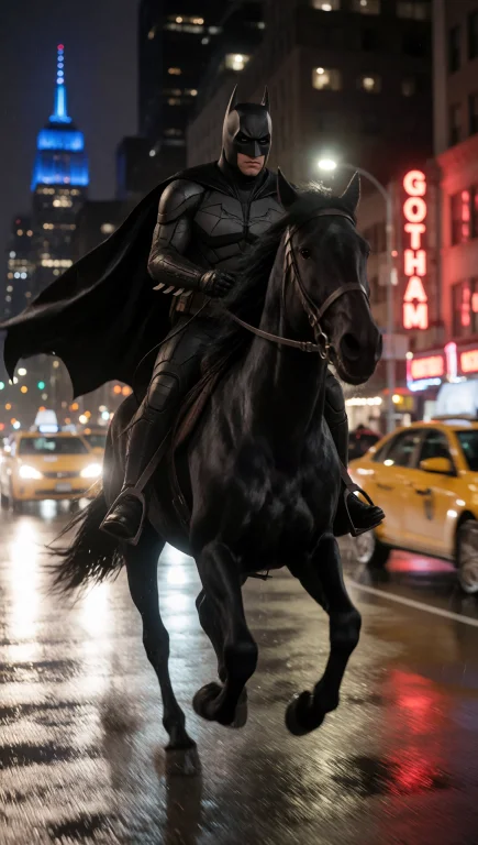 A Medium Shot At Eye Level Captures Batman Riding A A Comple...