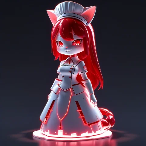 A 3d Chibi Anime Red Hair Cat Girl Wear Glowing Chef Dresses... — SDXL AI Prompt: a 3d chibi anime red hair cat girl wear glowing chef dresses made of WhiteEmber
