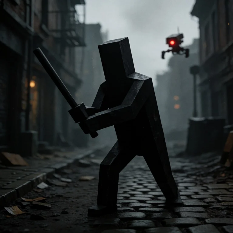 A Faceless, Abstract Black Figure Of A Policeman, Rendered I...