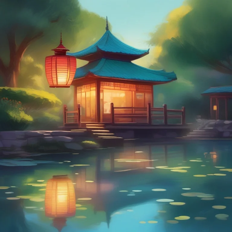 A Lantern-lit Teahouse Beside A Still Pond, Childrens Book I...