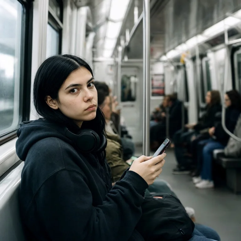 A 22-year-old Woman Sitting Inside A Subway Car, Briefly Loo...