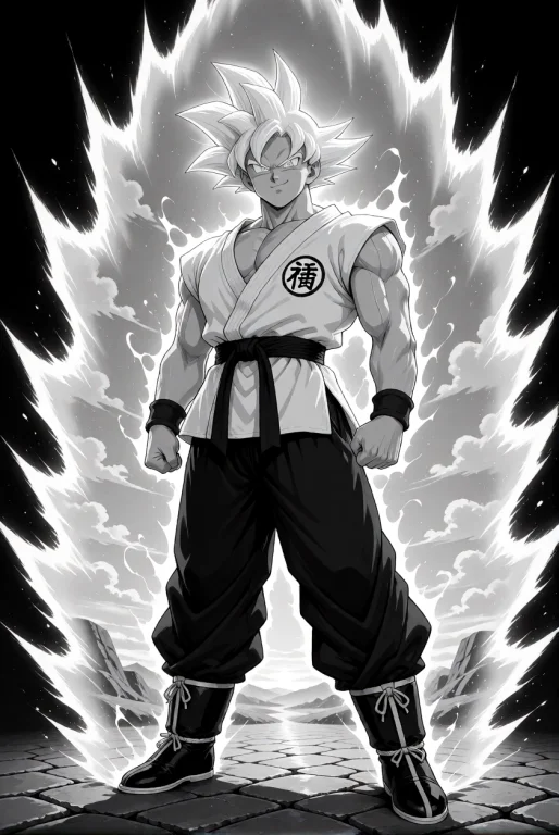 Goku From Dragon Ball, Saiyan, With Spiked White Hair Standi...