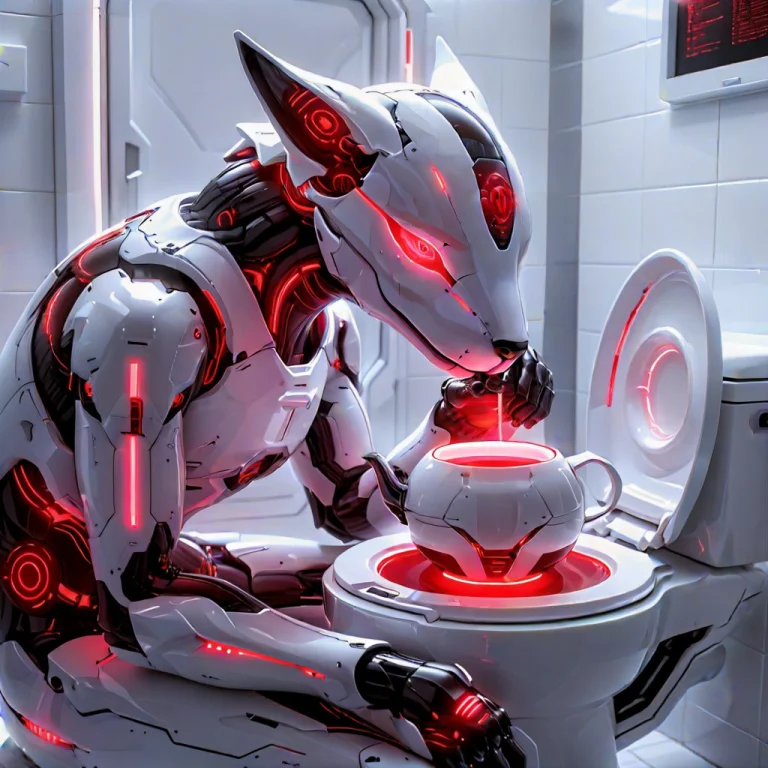 Whiteember, Sleek, White, Red-glowing Tech World, A Close-up...