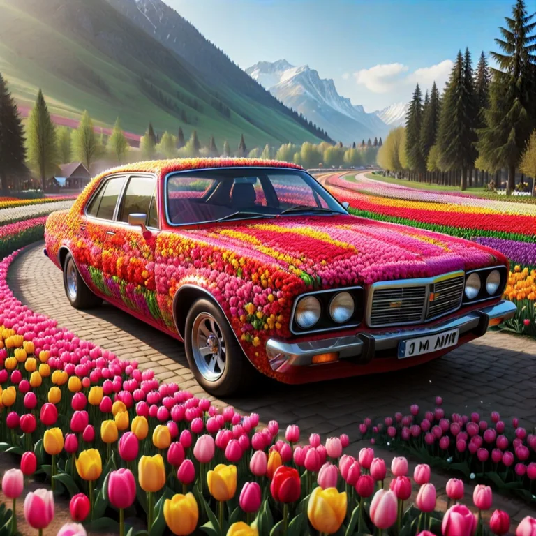 Jaynl-tmm, Detailed, 8k Uhd, High Quality, Car Made Of Tulip...
