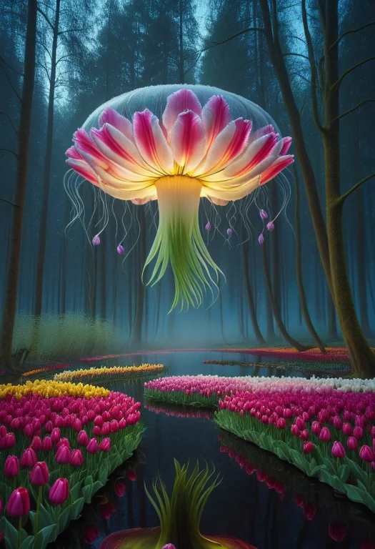 8k, Raw Digital Photo, Jaynl-tm, Made Of Tulips, A Giant Jel...
