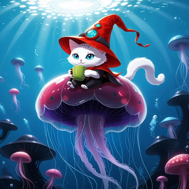 Whiteember, Cute Futuristic Cat Wearing An Helmet, Whimsical...