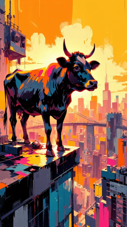 A Cow, Rendered With Absurdly Loose Acrylic Brushstrokes Tha...