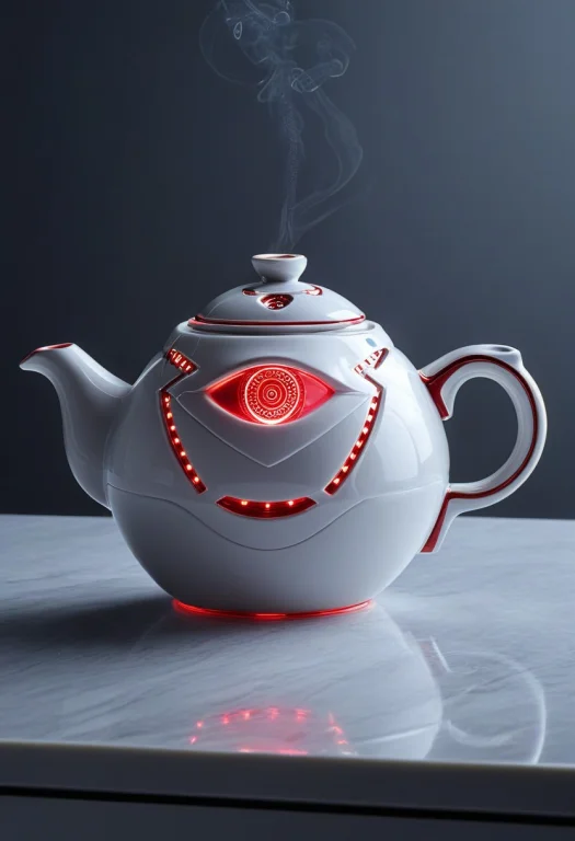 8k, Raw Digital Photo, An Elegant Teapot Floating Above A Ta...