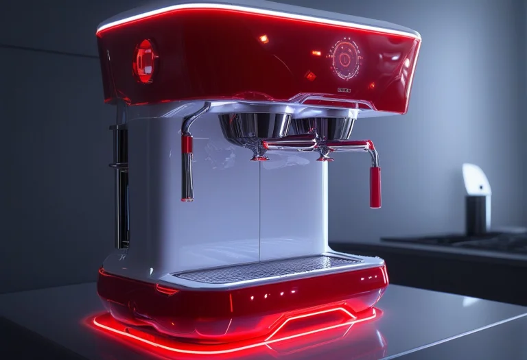 A Divin Coffee Machine, Standing In A Futuristic Kitchen Bre...