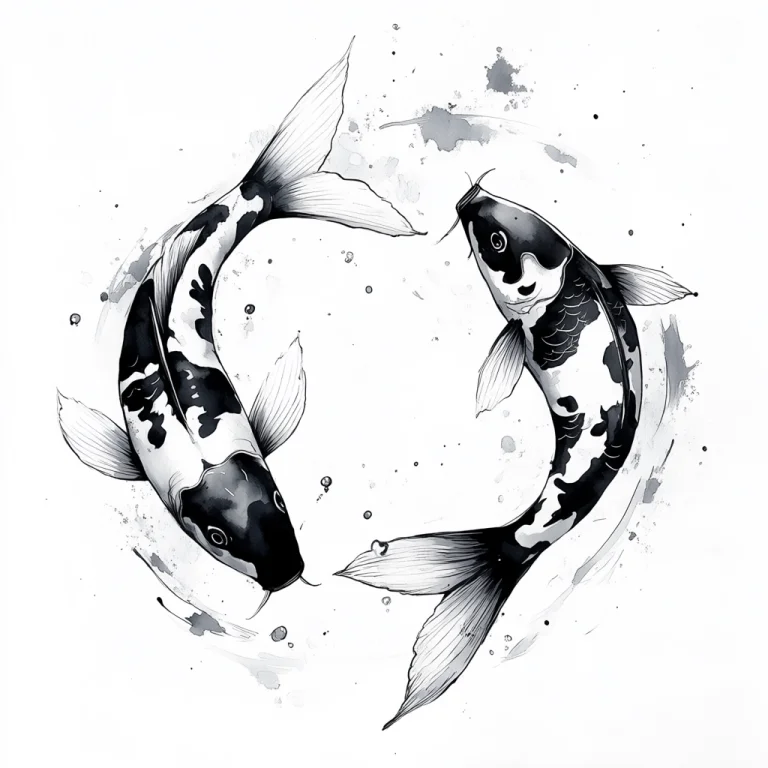Arsmjstyle, Zen Ink Wash Sumi-e, A Pair Of Koi Fish Swimming...