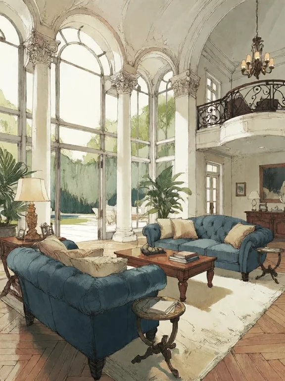 Bradhamel Art Style. A Grand, Multi-level Luxury Living Room...
