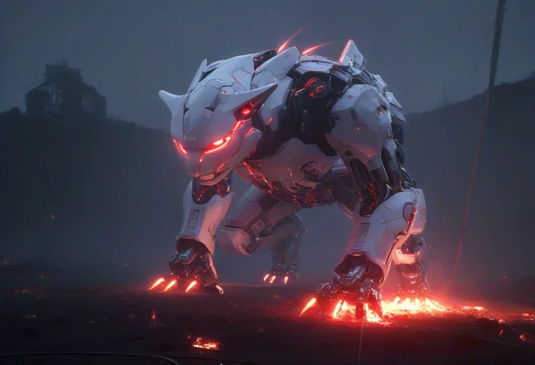 Giant Robot,whiteember, High Quality, Masterpiece, Wires, Gl...