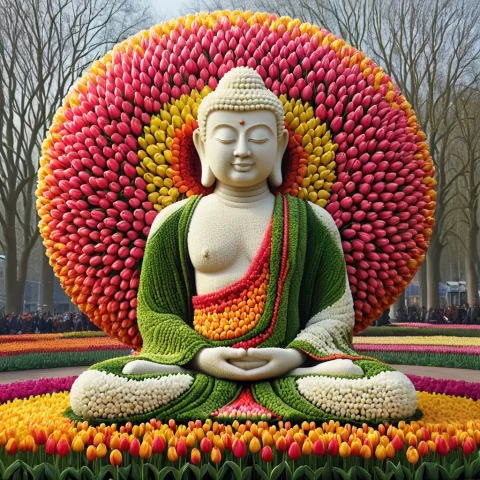 Jaynl-tm, Made Of Tulips A Sculpture Of Buddha Made Of Tulip... — SDXL AI Prompt: jaynl-tm, made of tulips a sculpture of Buddha made of tulips