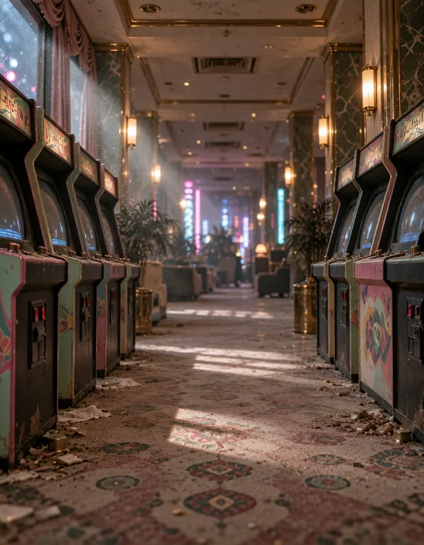 Aband0ned Bubl3 H0t3l, Photorealistic, Arcade Corner, Rows O...