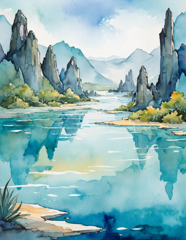 Watercolor Style Painting Of Fusion,lagoon, Visible Paper Te...