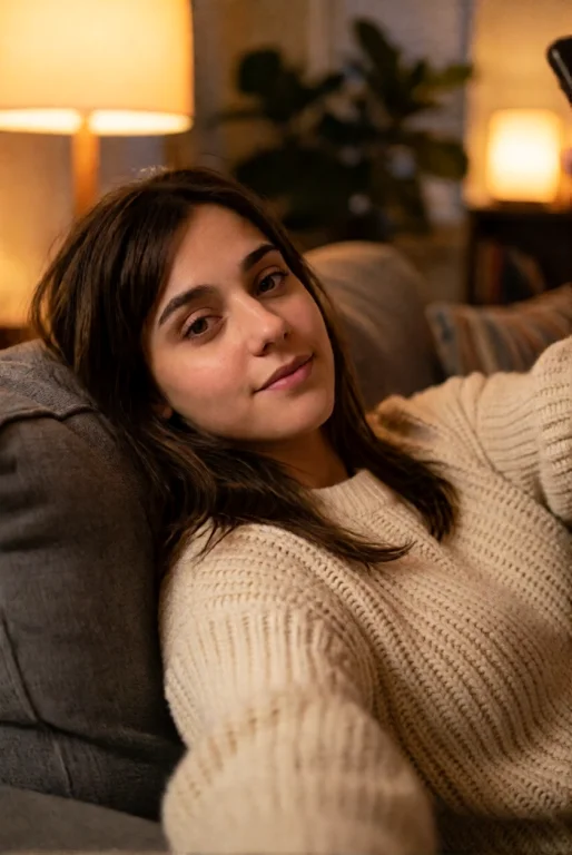 Ohwxperson. A Cozy Smartphone Selfie Of A Young Woman Lying...