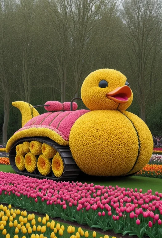 Jaynl-tm, Made Of Tulips, A Giant Main Battle Tank Shaped Li...