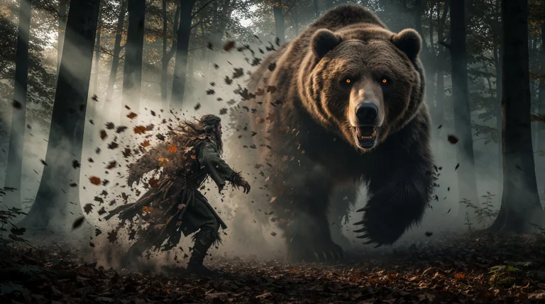 Dynamic Mid-action Shot, Hyper-realistic, A Druid In The For...