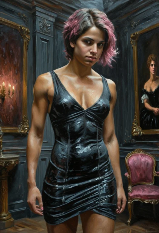 Classical Oil Painting, Candid, Short Cute Strong Muscular G...