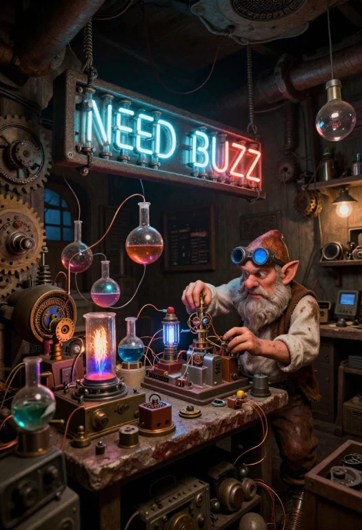 Eyefocus, A Cluttered, Chaotic Interior Of A Gnome Inventors...