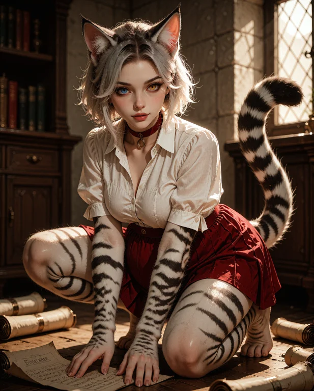 Full Body View A Beautiful Human, Catgirl, Woman, Mature, He...