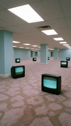 Dcl1m1nal. Wide-angle Eye-level View Inside A Vast Empty Lim... — Stable Diffusion AI Prompt: DCL1M1NAL. Wide-angle eye-level view inside a vast empty liminal room with pale...