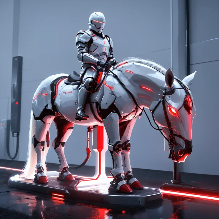 A Knight In Glossy White Tech Armor Recharging At A Sleek Wh...