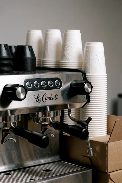 A Close-up, Eye-level Shot Of A Stainless Steel Espresso Mac...