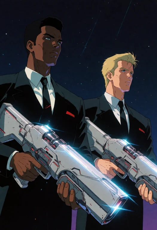 Retrocyberpunk, Retro, Retro Artstyle, Two Men Stand Side By...