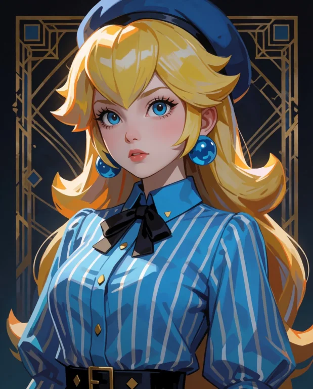 Cinematic Shot Of Princess Peach. Arcane Artstyle, Blue Shir...