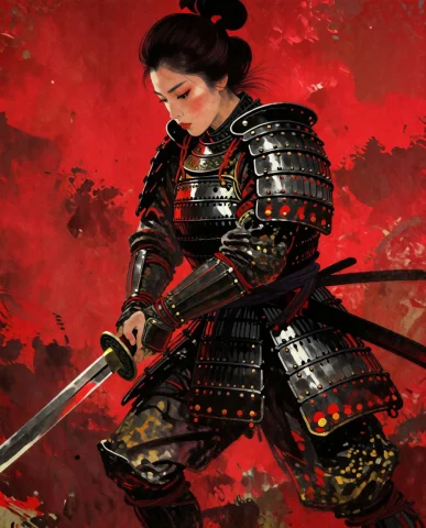 Rockstyle, Female, In This Striking Digital Artwork, A Samur... — Stable Diffusion AI Prompt: rock_style, female, In this striking digital artwork, a samurai warrior stands p...