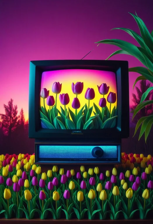 Jaynl-tm, A Retro Crt Television Made Of Tulips, Layered Pur...