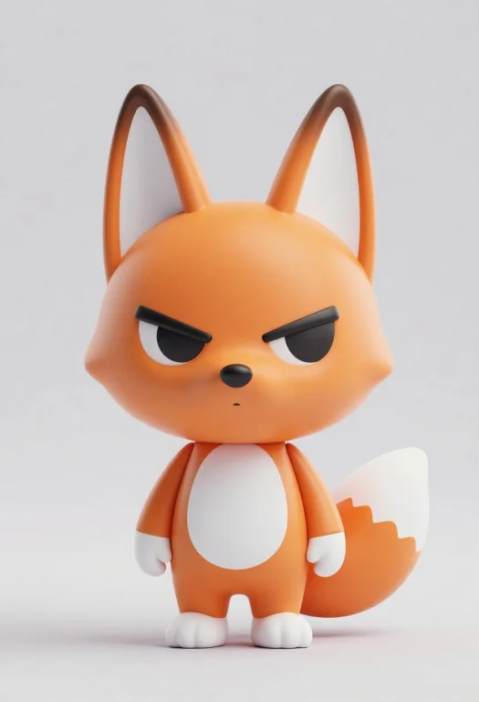 A Minimalist 3d-rendered Designer Toy Of A Grumpy Orange And...