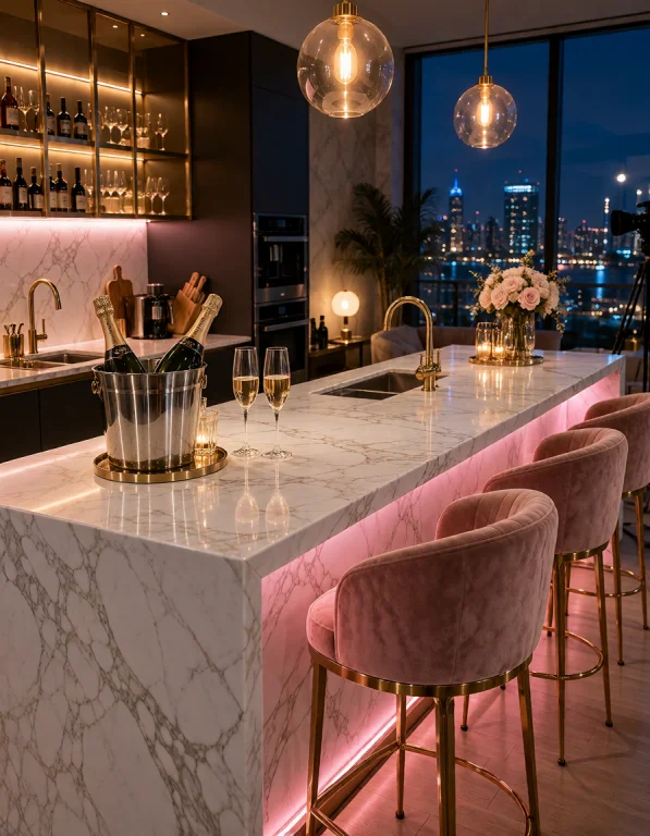 Cr34t0r L0ft, Photorealistic Kitchen Champagne Bar, White Ma...