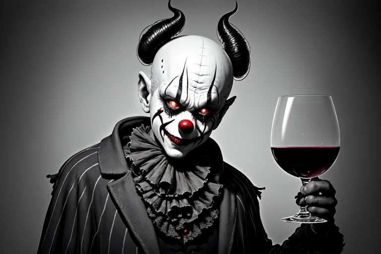 A Creepy Clown Holding A Glass Of Wine In His Hand And Looki...