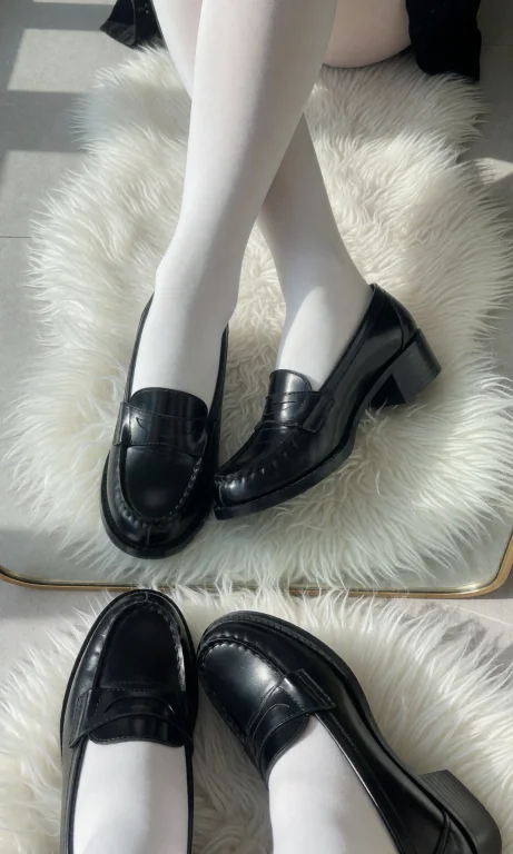 A Pair Of Legs Wearing Opaque White Tights And Black Haruta4...