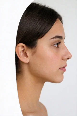 Ohwxperson. A Side Profile Portrait Of A Young Woman Against... — Stable Diffusion AI Prompt: ohwx_person. A side profile portrait of a young woman against a plain white back...