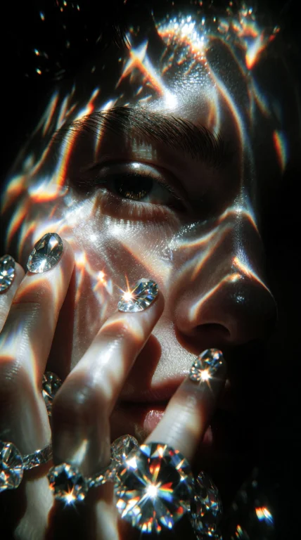 Close-up Portrait, Dappled Light Patterns, Crystalline Refra...