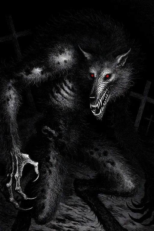 Subject And Action A Vicious, Monstrous Werewolf Stands In A...