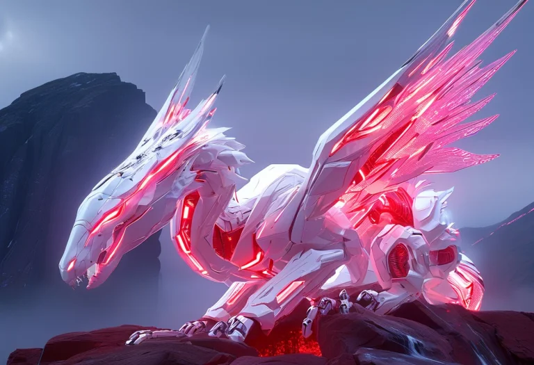Whiteember, A Majestic Dragon Perched On A Cliff, Entirely M...