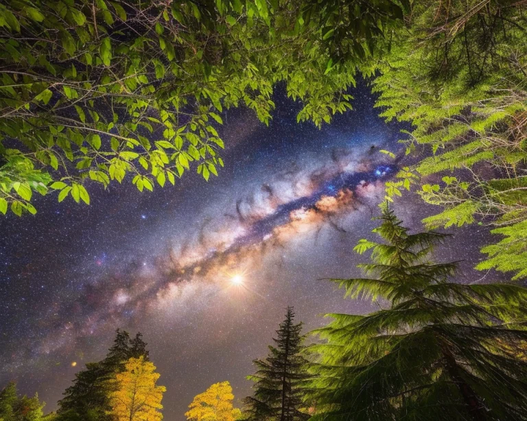 A Lush Forest, Night Sky, Lots Of Stars