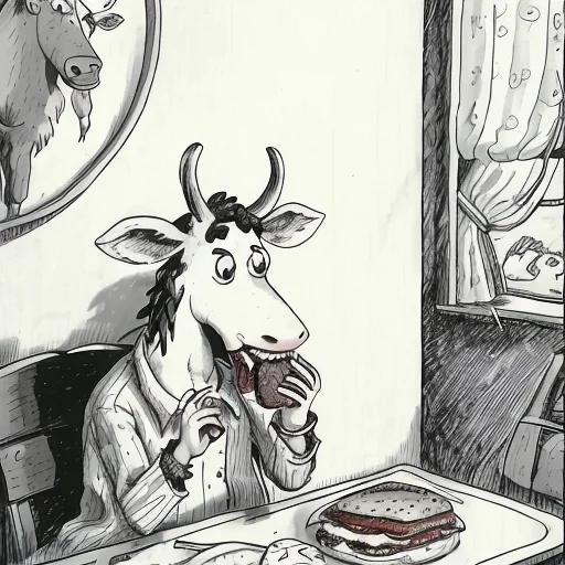 A Cartoon About A Cow Eating Hamburger, Lorathefarside0.8, B...