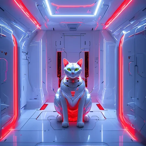 Whiteember, 1cat1.4, Mechanical Feline Made Of Glossy White... — SDXL AI Prompt: WhiteEmber, (1cat:1.4), mechanical feline made of glossy white ceramic plates, g...