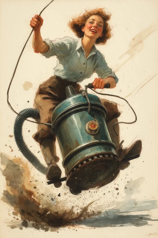 In The Style Of Vladimir Zarubin, A Woman Riding A Heavy Vin...