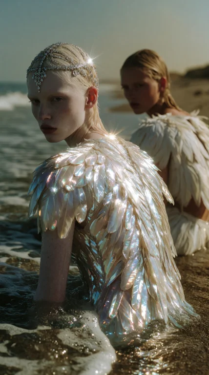 Striking Figure, Pale Skin, Platinum Blonde, Jeweled Headpie...