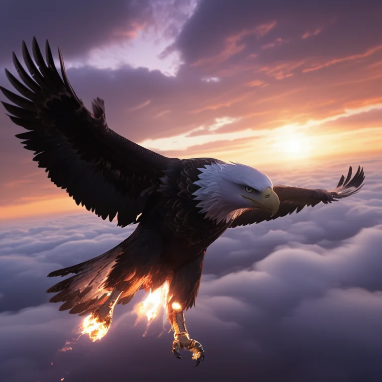 A Soaring Eagle, Animal Made Of Whiteember Tech, Metallic Fe...