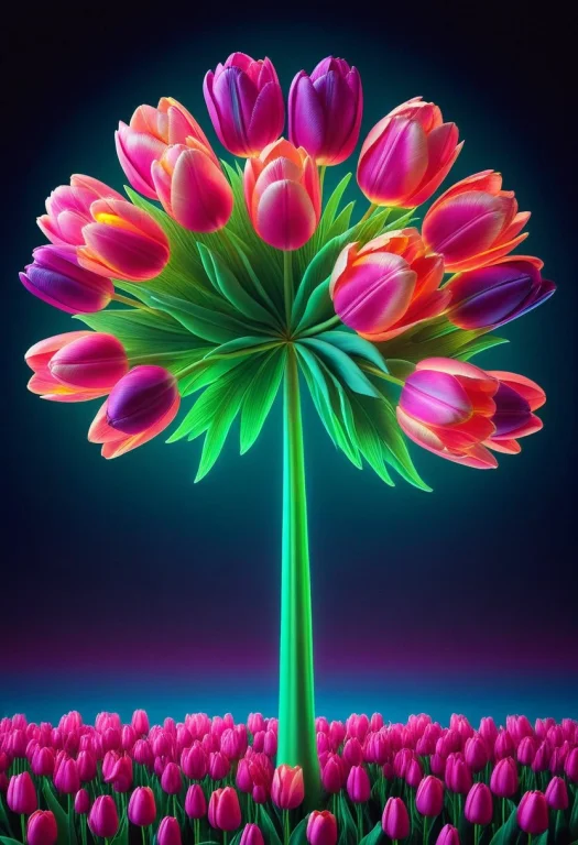 Jaynl-tm, A Neon Palm Tree Made Of Tulips, Vibrant Pink And...