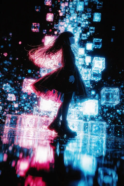 A Stunning Digital Illustration Of A Dark-haired Anime Girl...