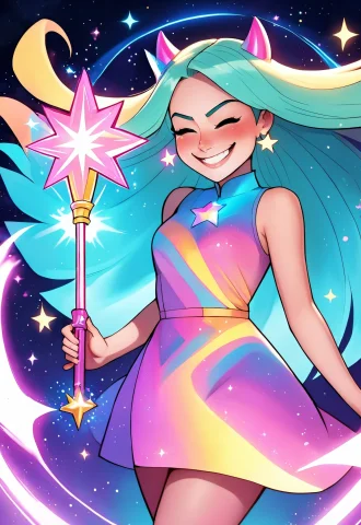 Star Butterfly Star Vs. The Forces Of Evil Standing In A Mag... — Stable Diffusion AI Prompt: Star Butterfly (Star vs. the Forces of Evil) standing in a magical rift, wand gl...
