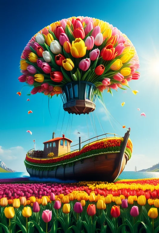 Jaynl-tm, Tulips, Flower Field, Boat Made Of Tulips, Lightho...